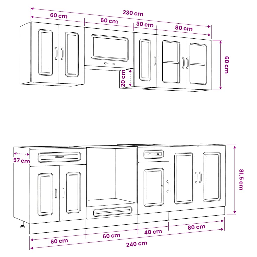 8-tlg. Küchenschrank-Set Kalmar Räuchereiche Holzwerkstoff