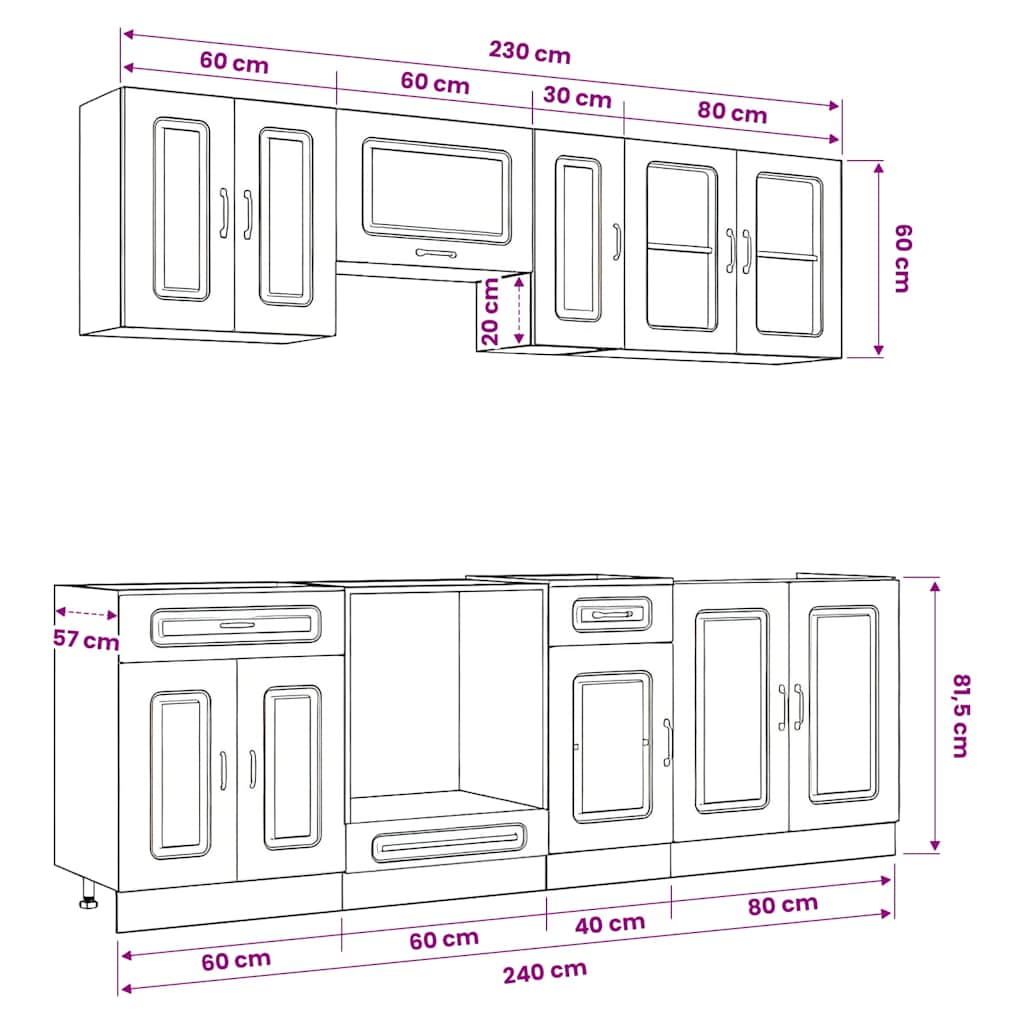 8-tlg. Küchenschrank-Set Kalmar Altholz-Optik Holzwerkstoff