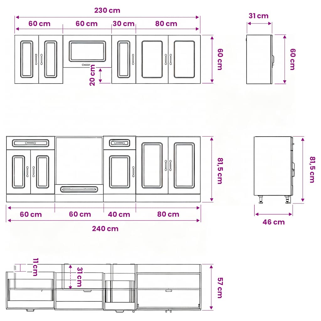 8-tlg. Küchenschrank-Set Kalmar Artisan-Eiche Holzwerkstoff