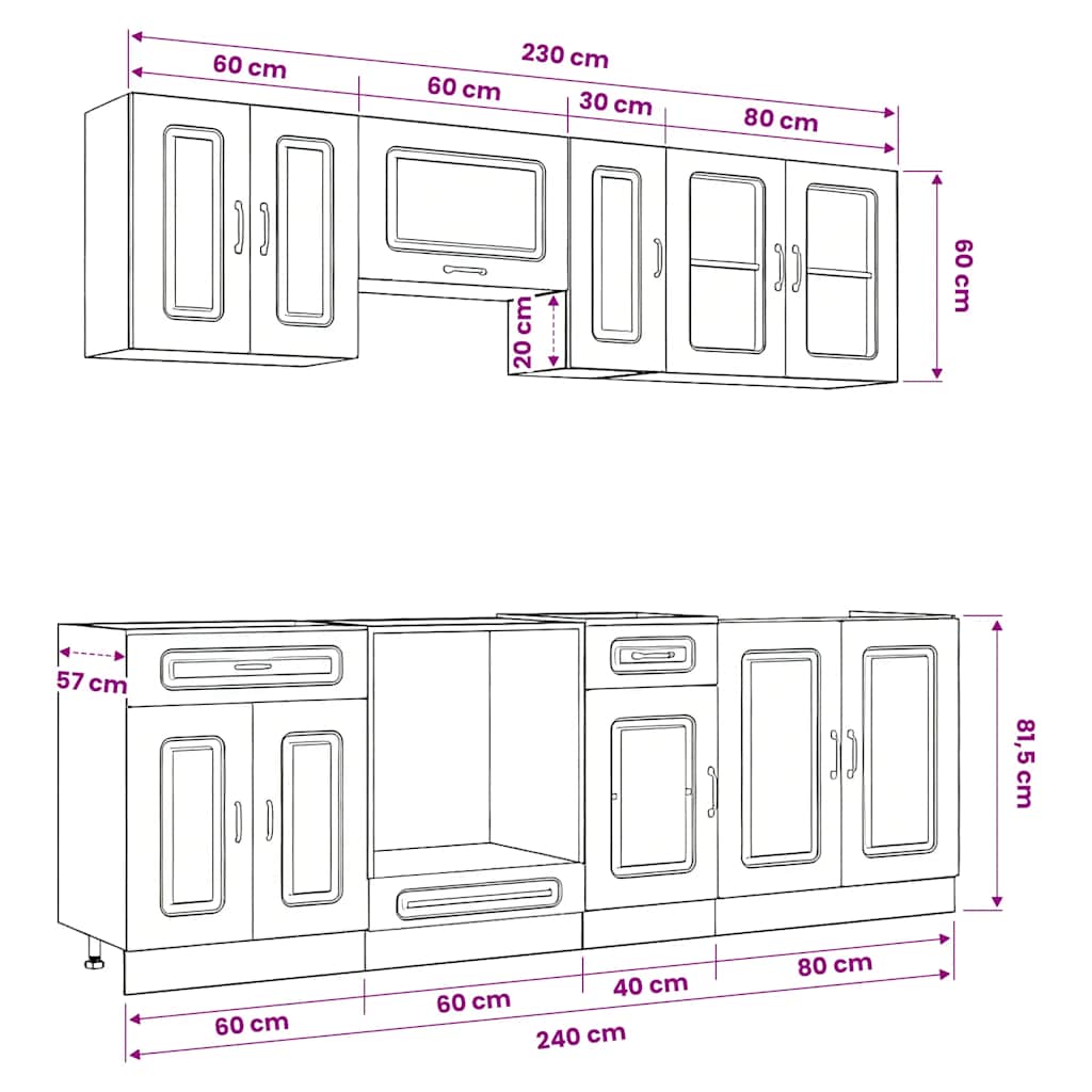 8-tlg. Küchenschrank-Set Kalmar Artisan-Eiche Holzwerkstoff