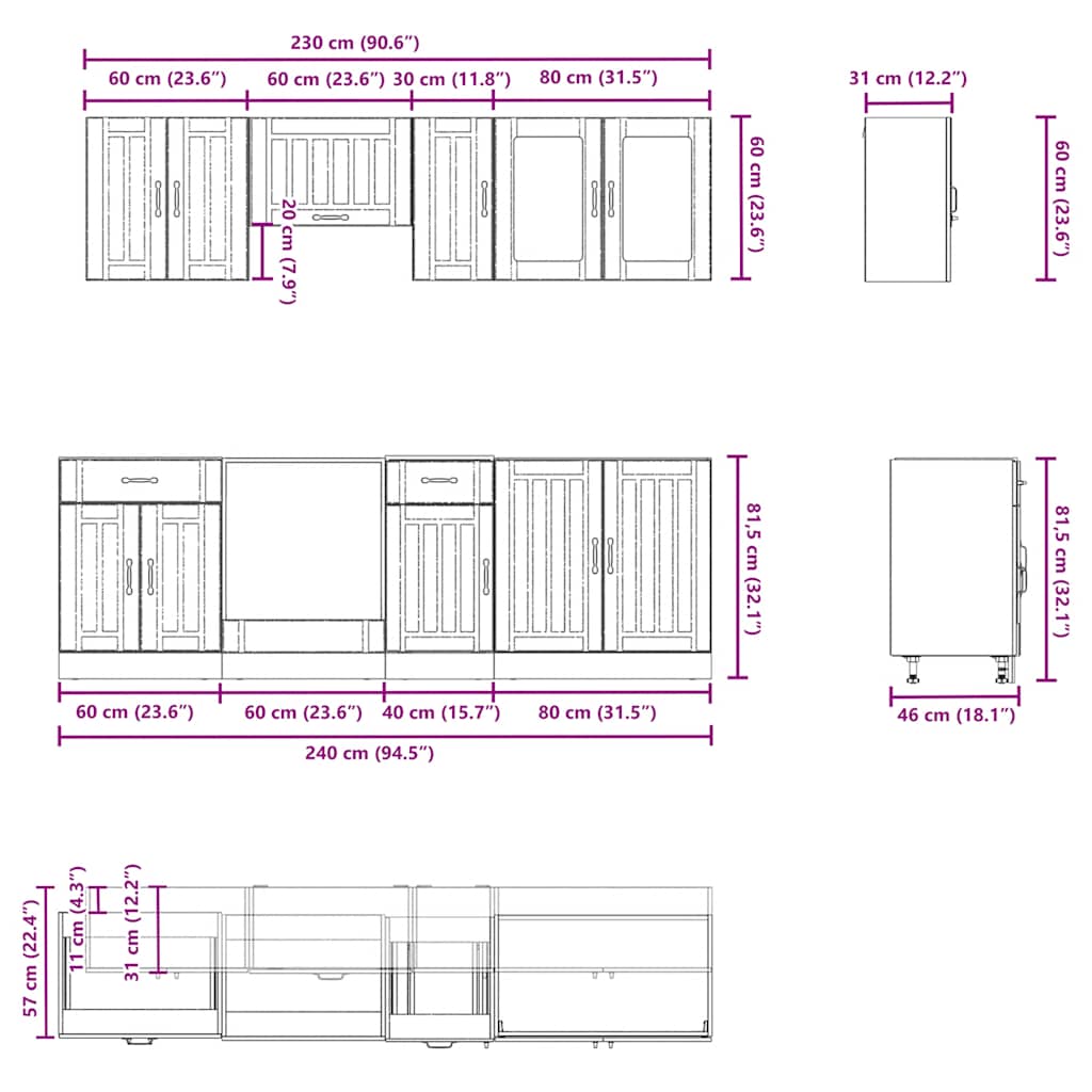 8-tlg. Küchenschrank-Set Lucca Hochglanz-Weiß Holzwerkstoff
