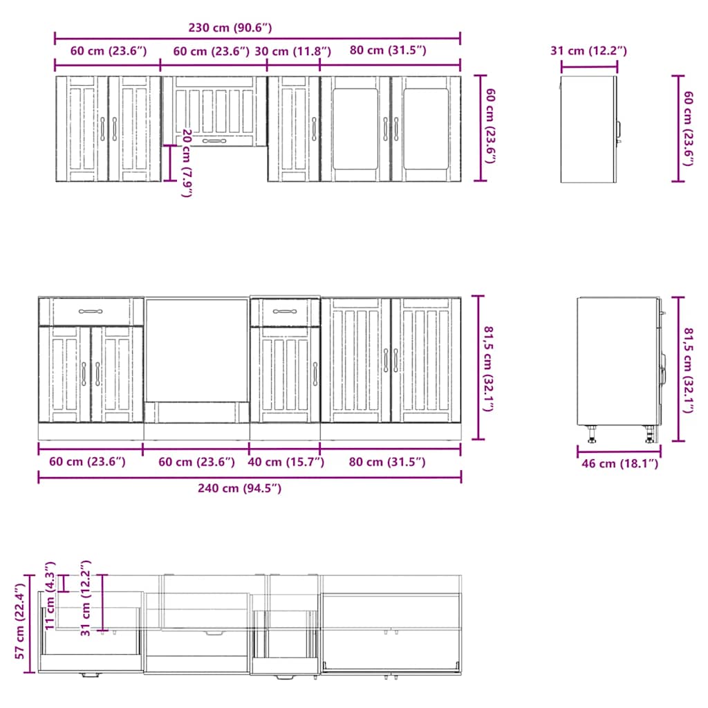 8-tlg. Küchenschrank-Set Lucca Betongrau Holzwerkstoff