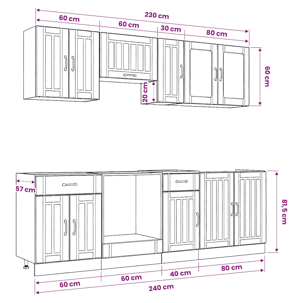 8-tlg. Küchenschrank-Set Lucca Betongrau Holzwerkstoff