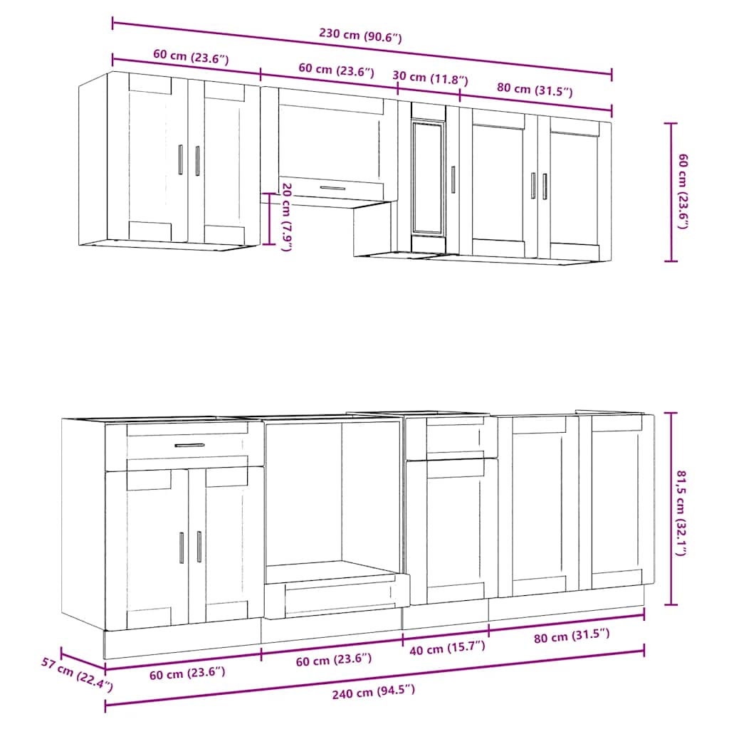 8-tlg. Küchenschrank-Set Porto Weiß Holzwerkstoff