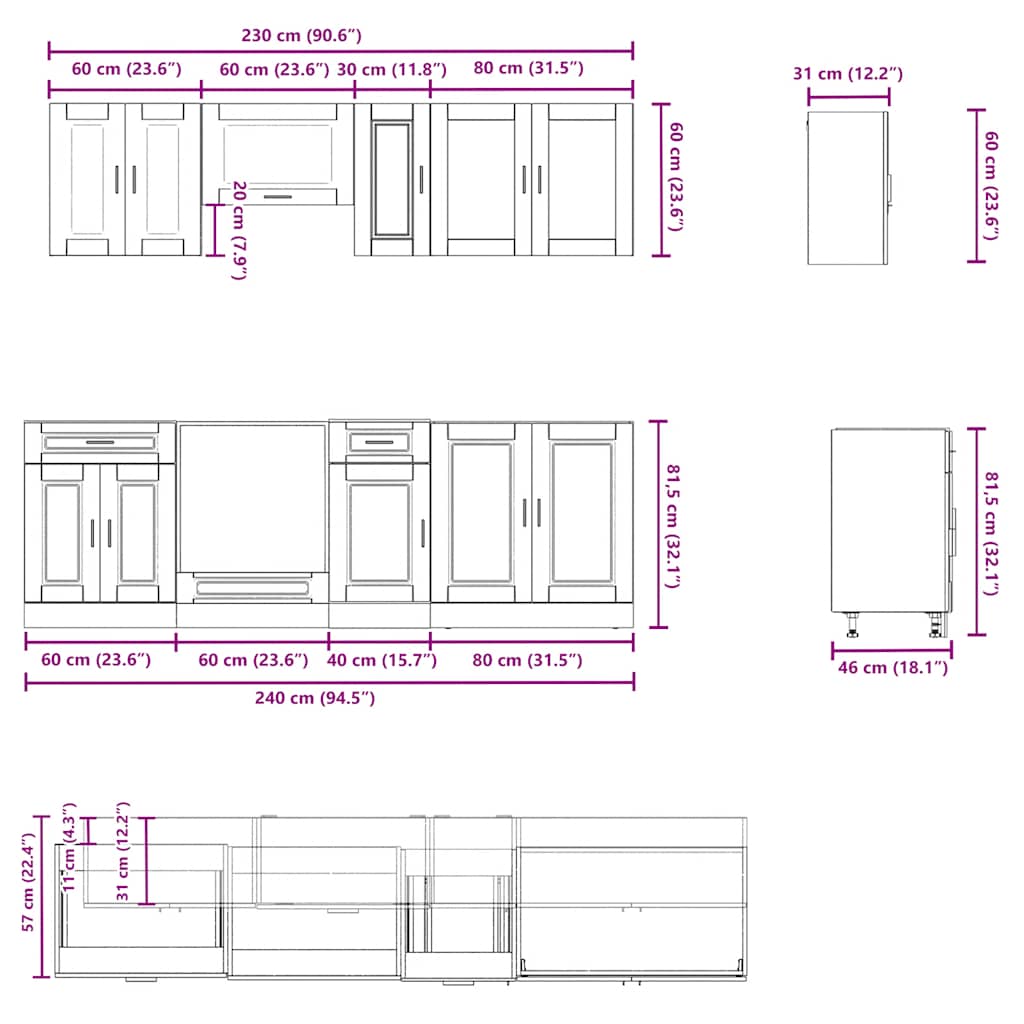 8-tlg. Küchenschrank-Set Kalmar Altholz-Optik Holzwerkstoff