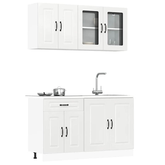 4-piece kitchen cabinet set Kalmar high-gloss white wood-based panel