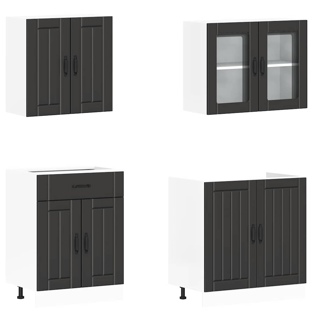 4-tlg. Küchenschrank-Set Lucca Schwarz Holzwerkstoff