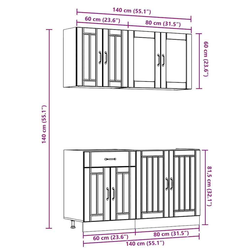 4-tlg. Küchenschrank-Set Lucca Schwarz Holzwerkstoff
