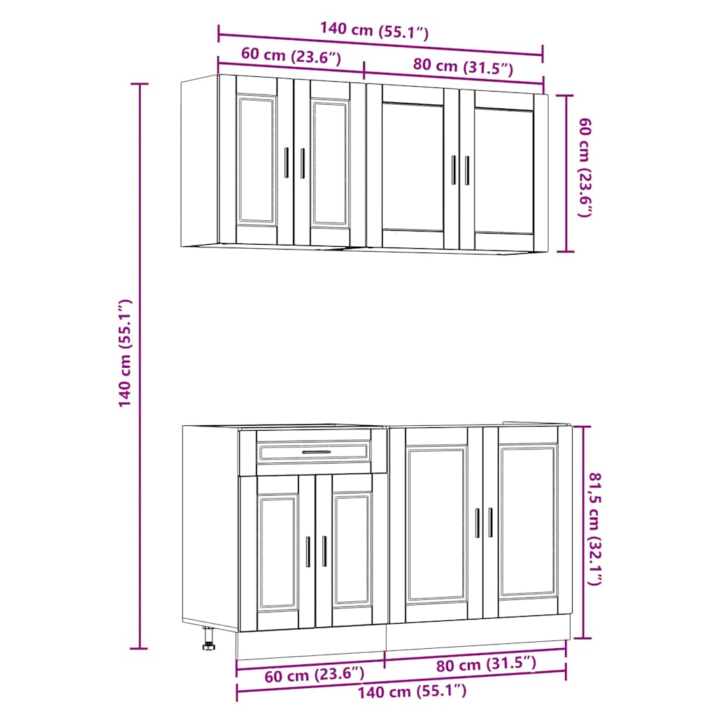 4-piece kitchen cabinet set Kalmar Black wood-based panel