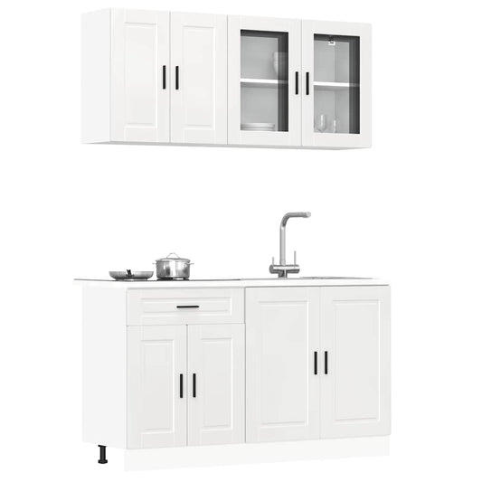 4-piece kitchen cabinet set Kalmar high-gloss white wood-based panel