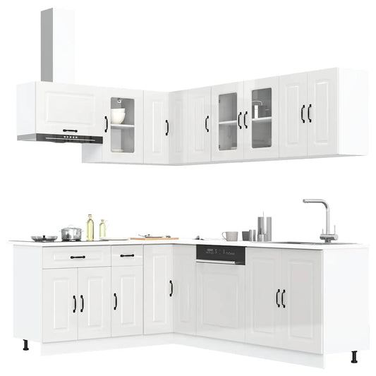 11-piece kitchen cabinet set Kalmar high-gloss white wood-based panel
