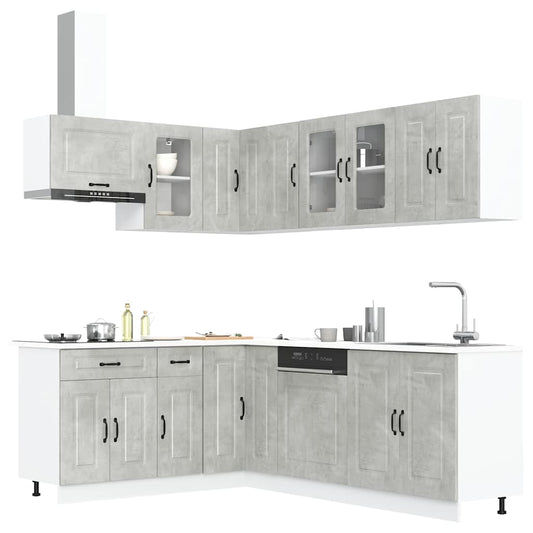 11-piece kitchen cabinet set Kalmar concrete grey wood-based panel