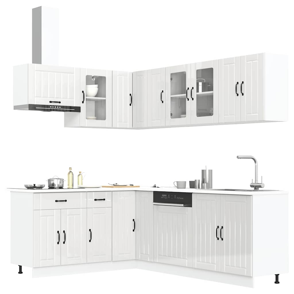 Ensemble de 11 meubles de cuisine Lucca en bois blanc brillant