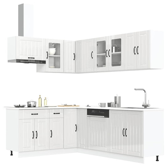 Ensemble de 11 meubles de cuisine Lucca en bois blanc brillant