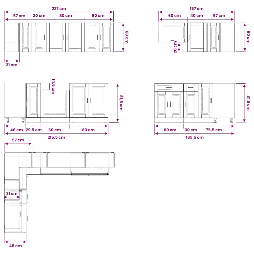 11-tlg. Küchenschrank-Set Porto Sonoma-Eiche Holzwerkstoff