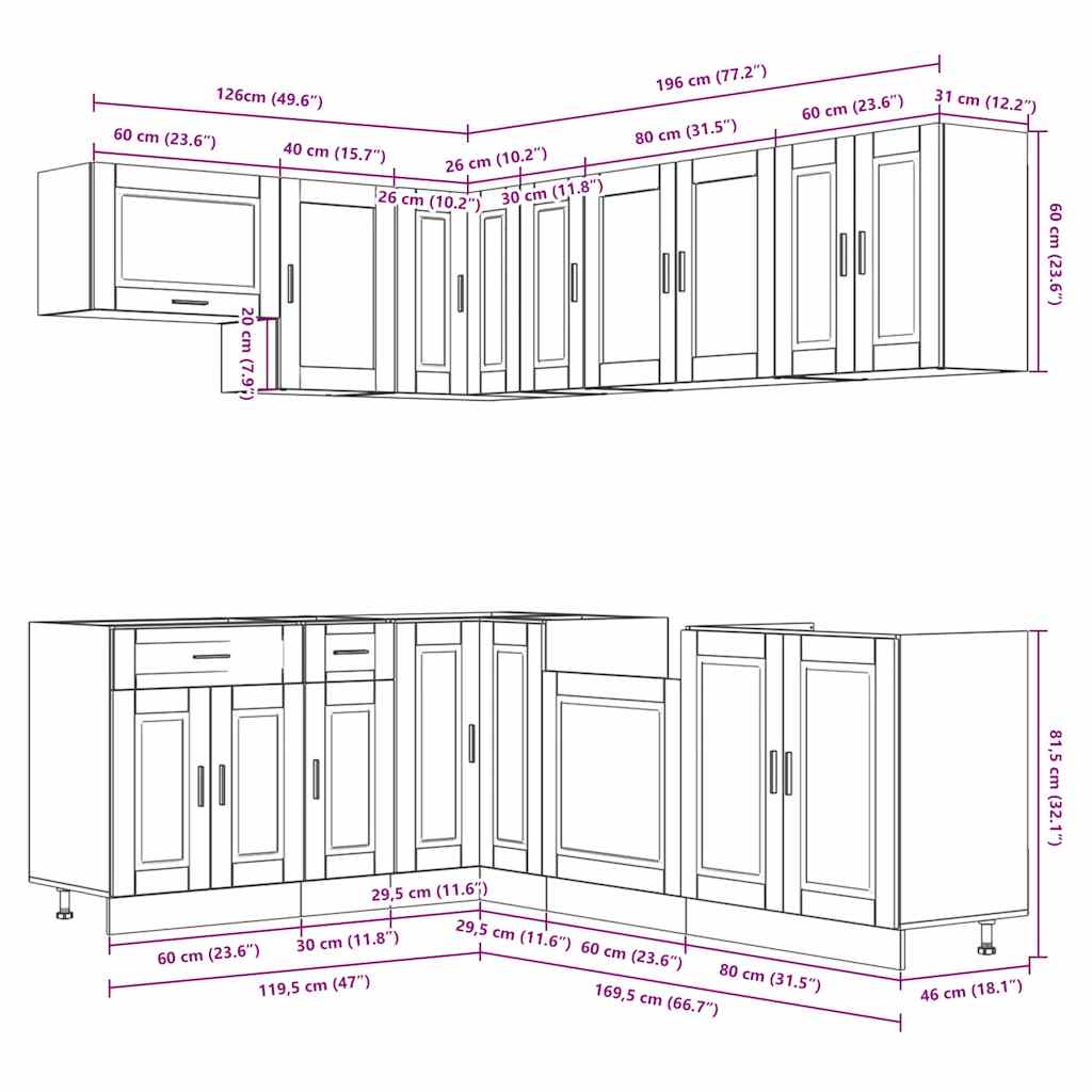 11-tlg. Küchenschrank-Set Porto Altholz-Optik Holzwerkstoff