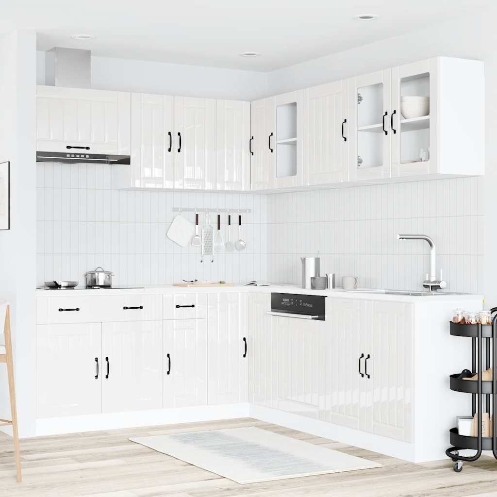 Ensemble de 11 meubles de cuisine Lucca en bois blanc brillant