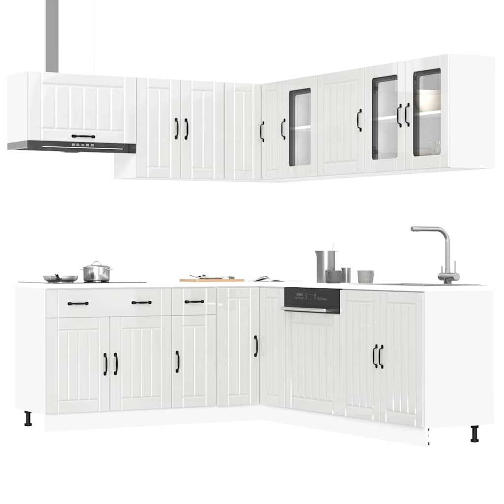 Ensemble de 11 meubles de cuisine Lucca en bois blanc brillant