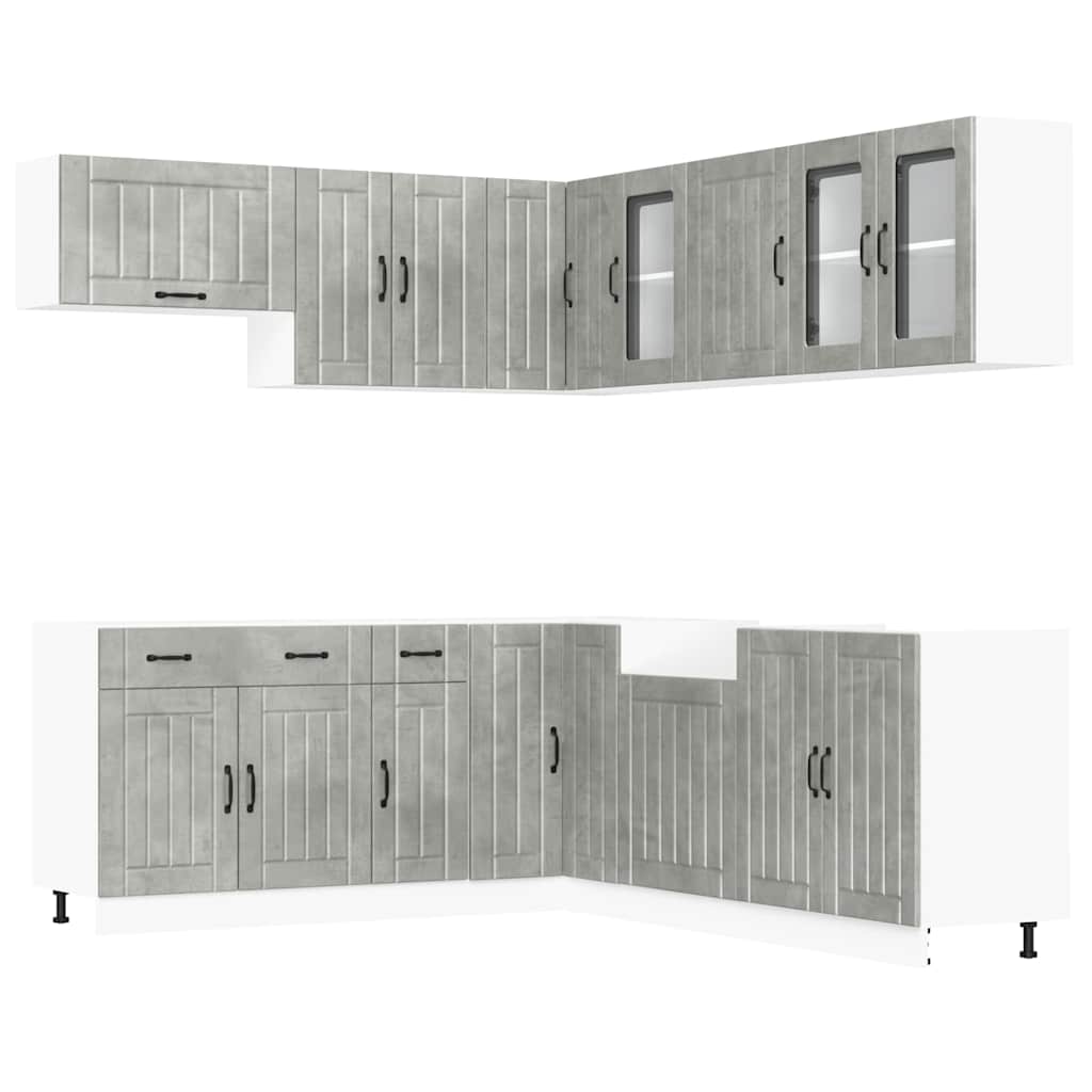 Ensemble de 11 meubles de cuisine Lucca en panneaux de bois gris béton