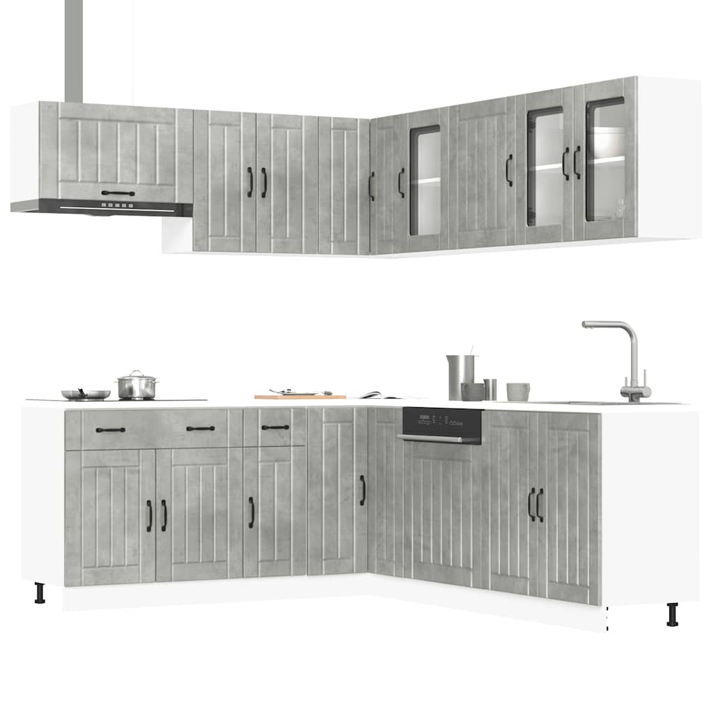 Ensemble de 11 meubles de cuisine Lucca en panneaux de bois gris béton