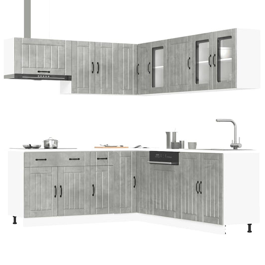 Ensemble de 11 meubles de cuisine Lucca en panneaux de bois gris béton