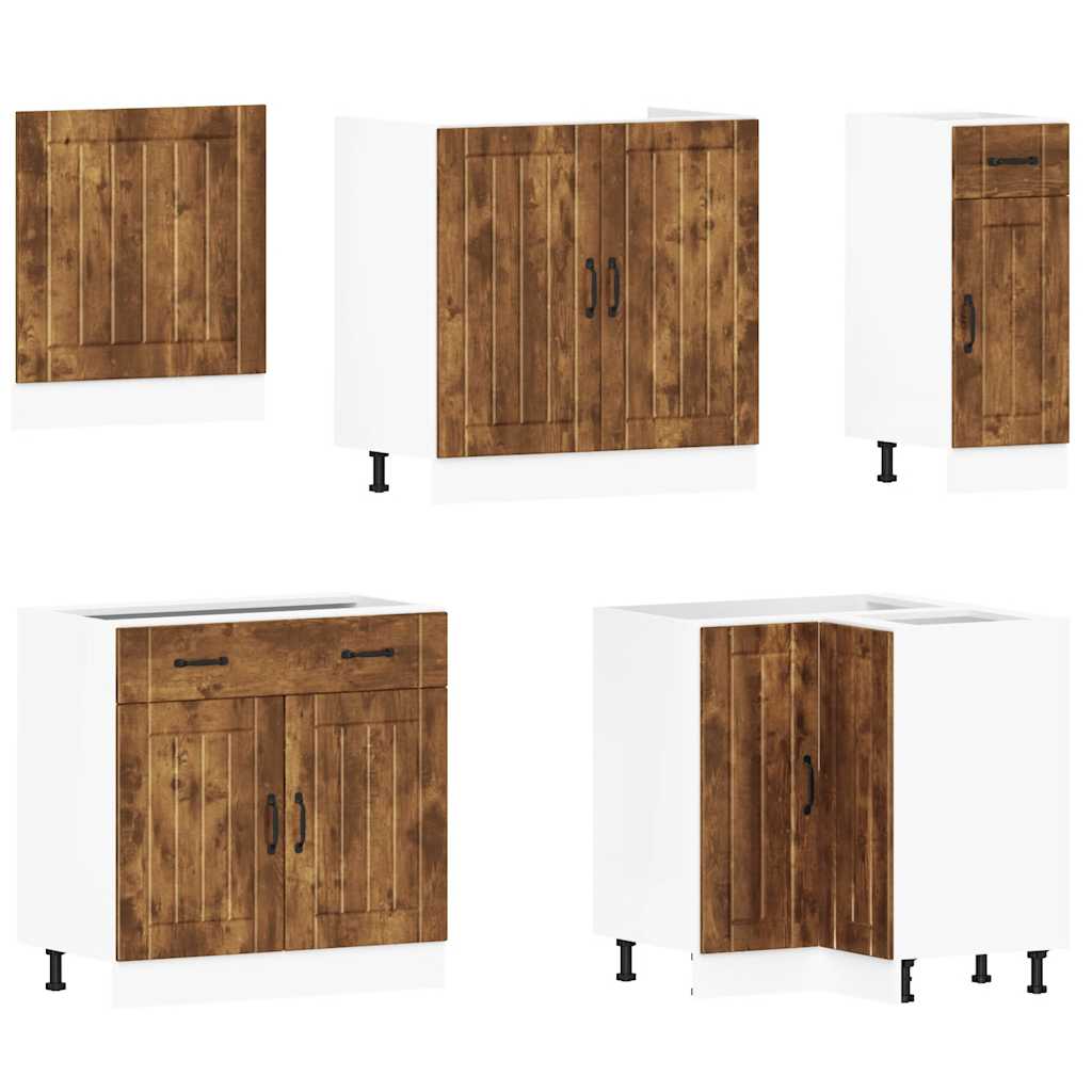 Ensemble de 11 meubles de cuisine Lucca en chêne fumé avec panneau en bois