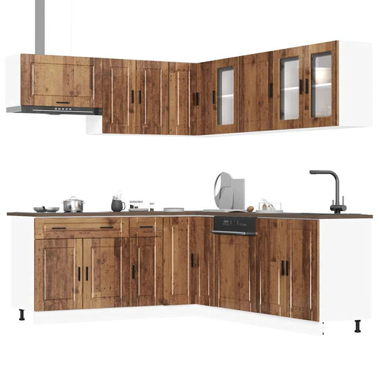 11-piece Porto kitchen cabinet set in reclaimed wood look