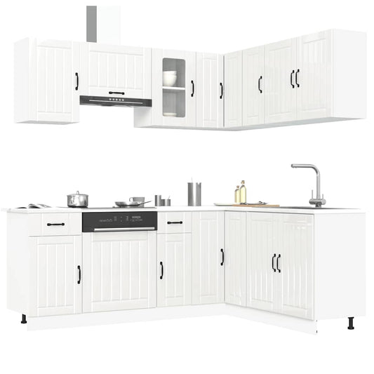 11-piece kitchen cabinet set Kalmar high-gloss white wood-based panel