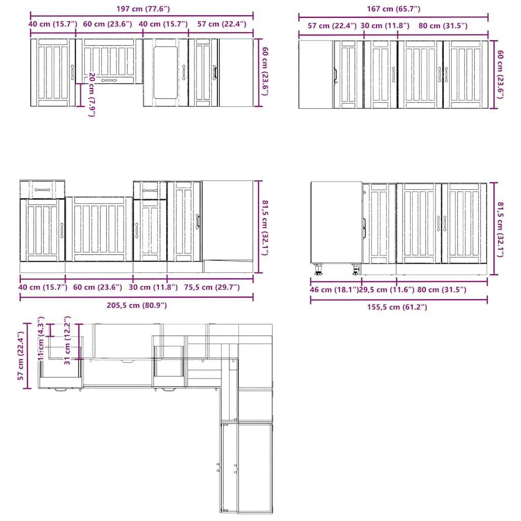 11-tlg. Küchenschrank-Set Kalmar Altholz-Optik Holzwerkstoff