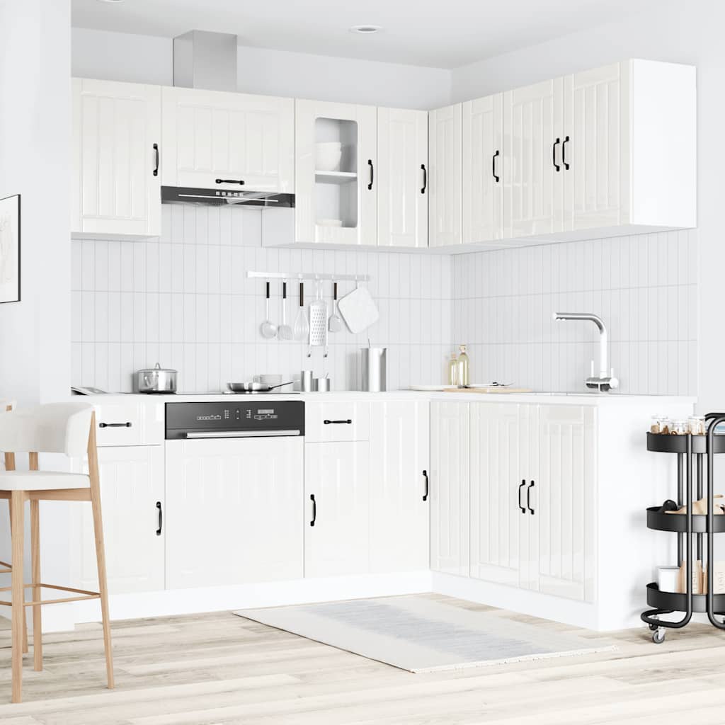 Ensemble de 11 meubles de cuisine Lucca en bois blanc brillant