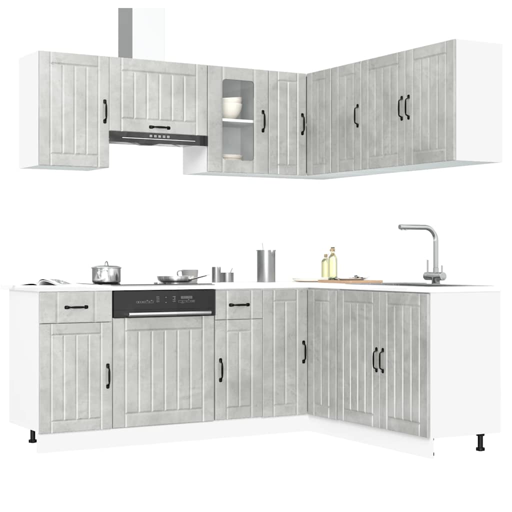 Ensemble de 11 meubles de cuisine Lucca en panneaux de bois gris béton
