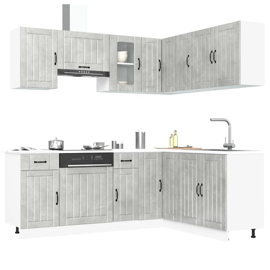 Ensemble de 11 meubles de cuisine Lucca en panneaux de bois gris béton