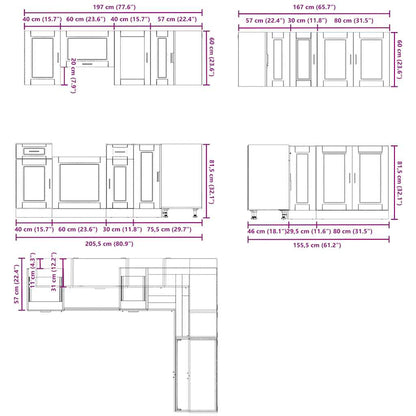 11-tlg. Küchenschrank-Set Porto Schwarz Holzwerkstoff