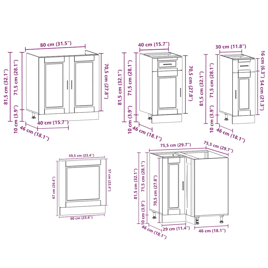 11-piece kitchen cabinet set Porto Sonoma oak wood-based material