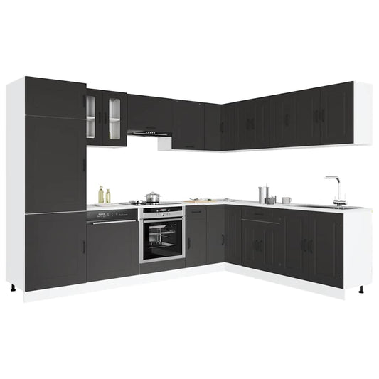 14-tlg. Küchenschrank-Set Kalmar Schwarz Holzwerkstoff