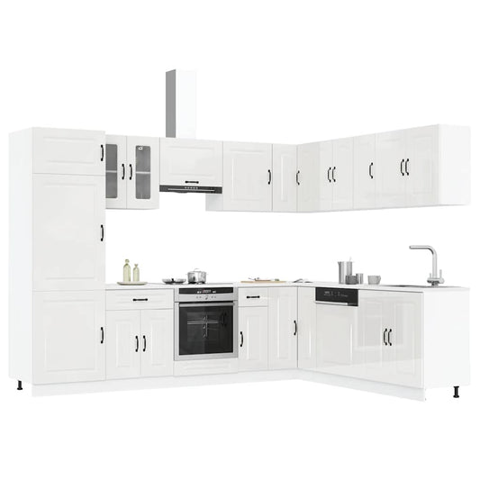 14-piece kitchen cabinet set Kalmar high-gloss white wood-based panel