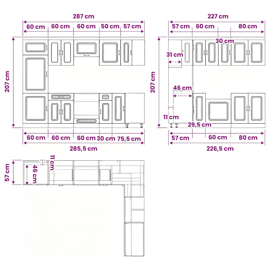 14-tlg. Küchenschrank-Set Kalmar Altholz-Optik Holzwerkstoff