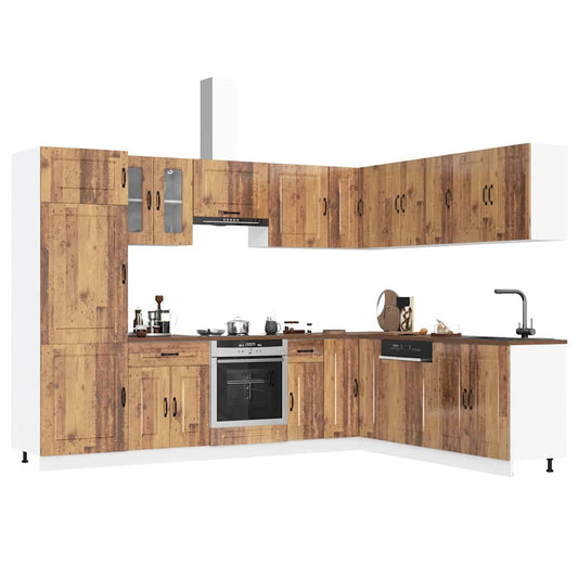 14-piece kitchen cabinet set Kalmar reclaimed wood look wood material