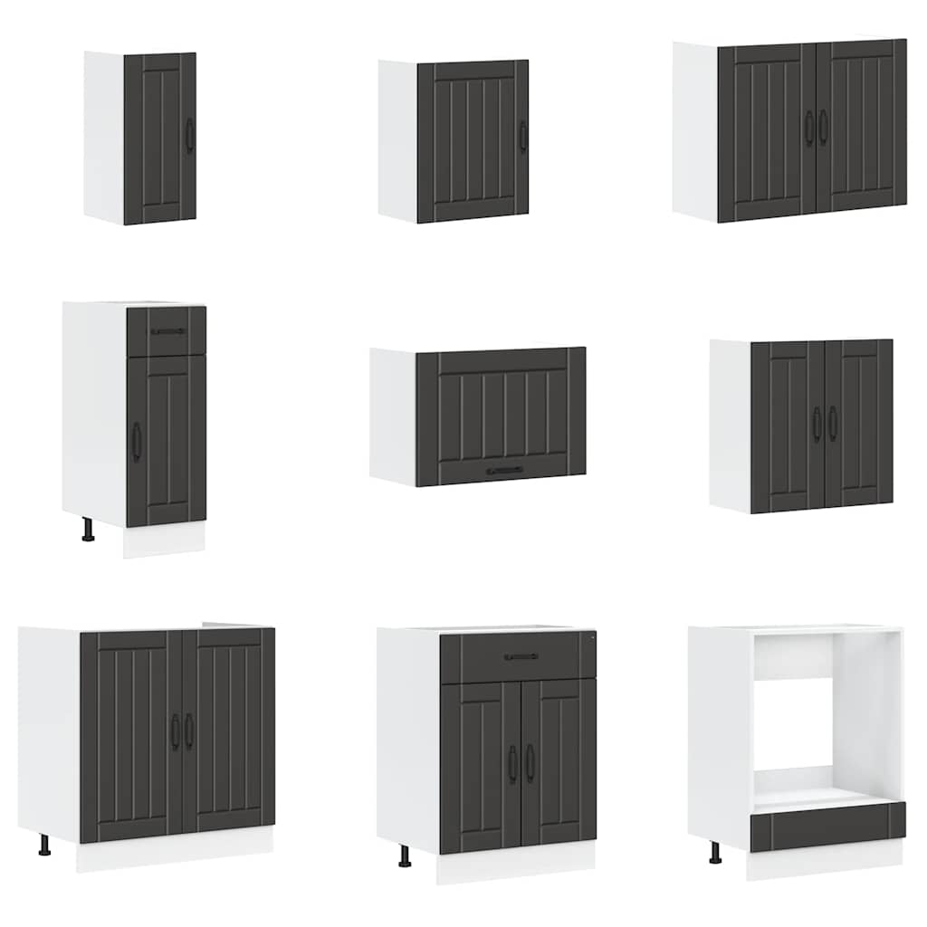 14-piece kitchen cabinet set Lucca Black wood-based panel