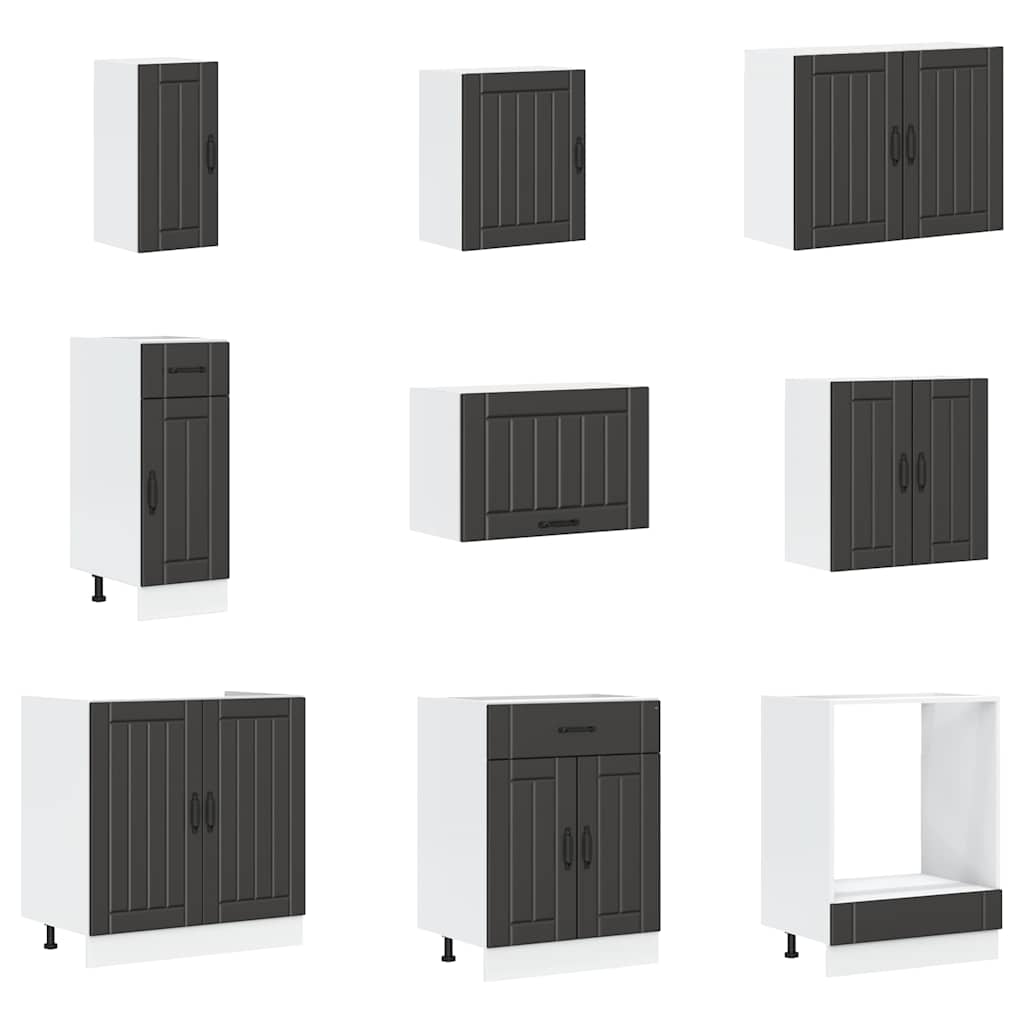 14-tlg. Küchenschrank-Set Lucca Schwarz Holzwerkstoff