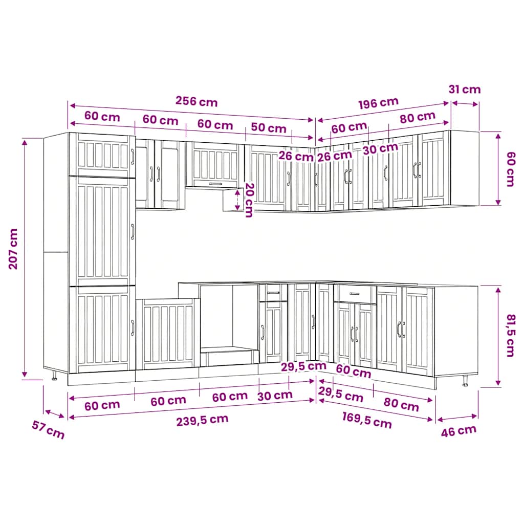 14-tlg. Küchenschrank-Set Lucca Schwarz Holzwerkstoff