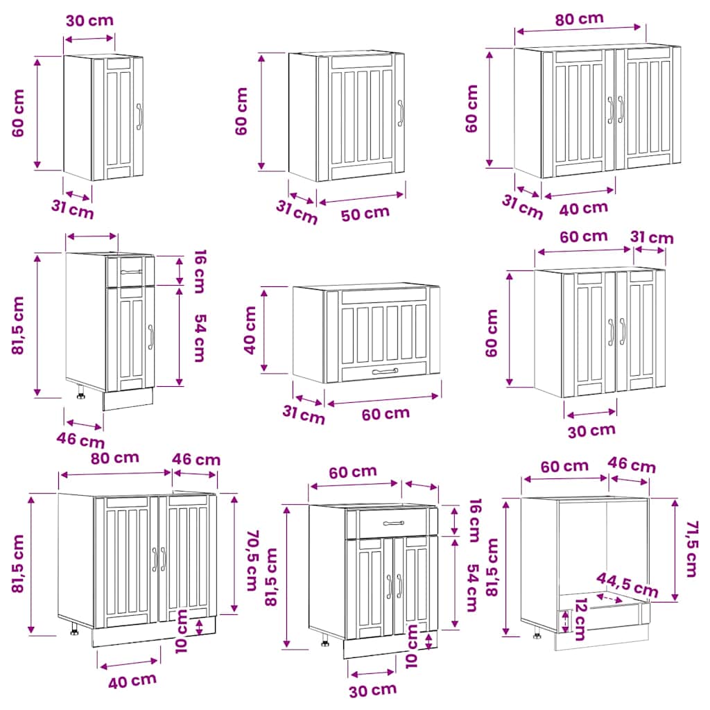 14-tlg. Küchenschrank-Set Lucca Schwarz Holzwerkstoff