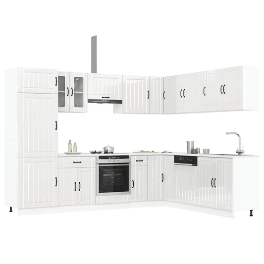 14-piece kitchen cabinet set Lucca high-gloss white wood-based panel