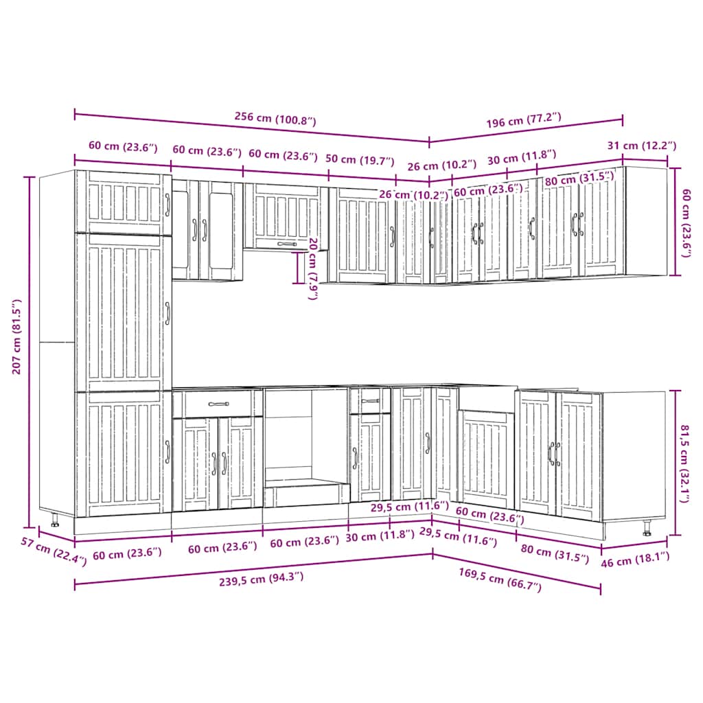 14-piece kitchen cabinet set Lucca Sonoma oak wood-based material