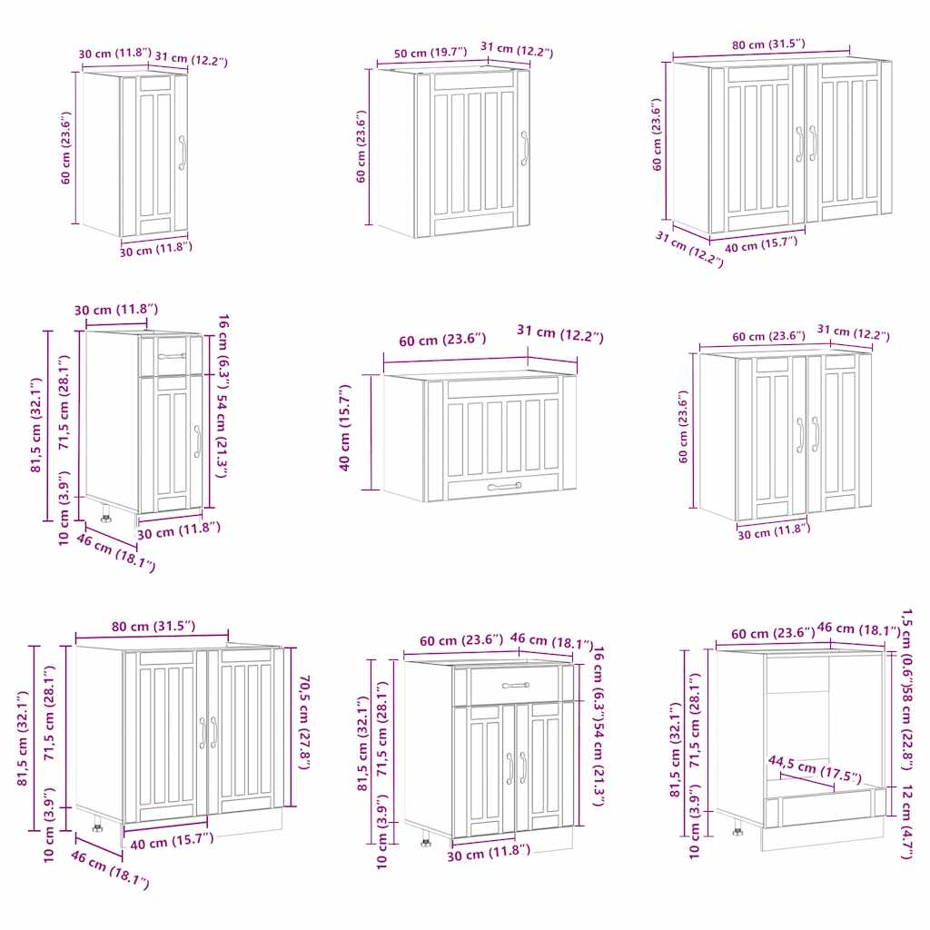 14-piece kitchen cabinet set Lucca Grey Sonoma wood-based material