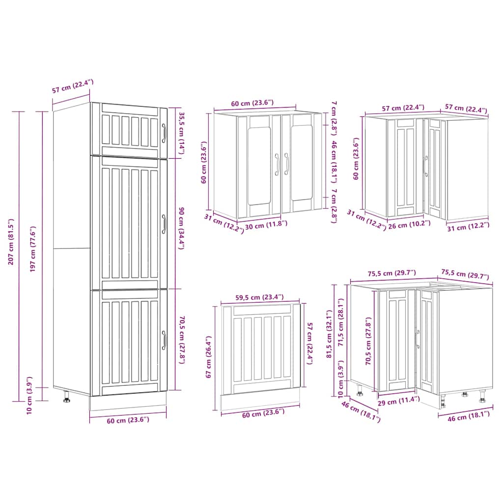 14-piece kitchen cabinet set Lucca Grey Sonoma wood-based material