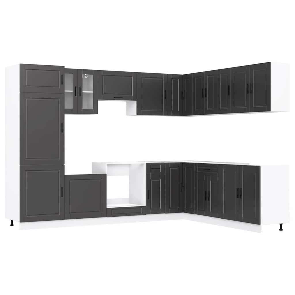 14-tlg. Küchenschrank-Set Porto Schwarz Holzwerkstoff