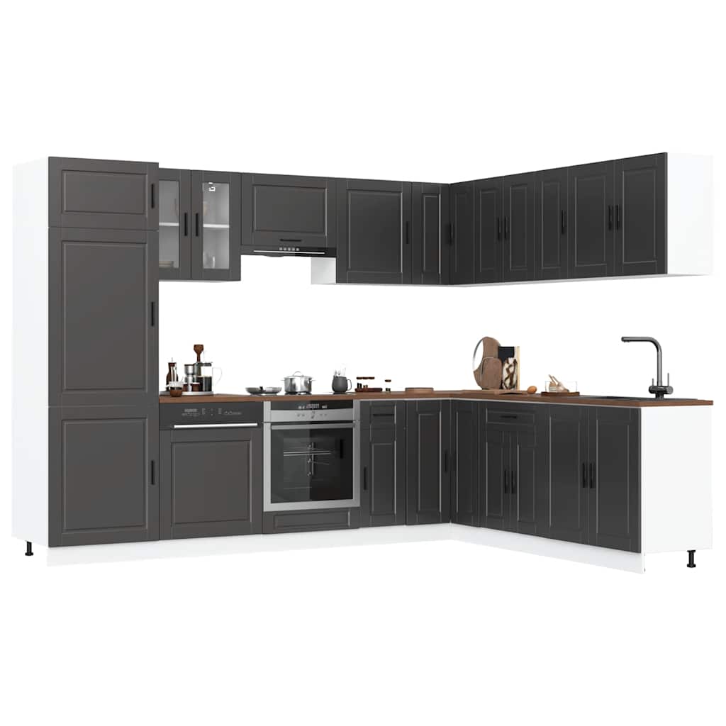14-tlg. Küchenschrank-Set Porto Schwarz Holzwerkstoff