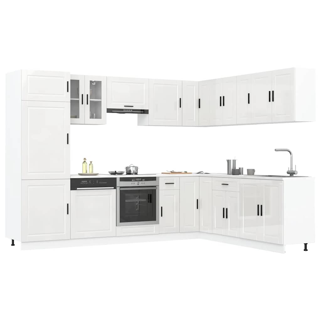 14-tlg. Küchenschrank-Set Porto Hochglanz-Weiß Holzwerkstoff