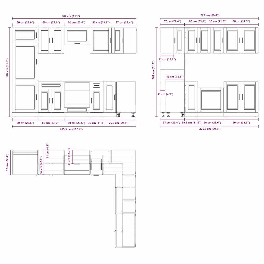 14-piece kitchen cabinet set Porto concrete grey wood-based panel
